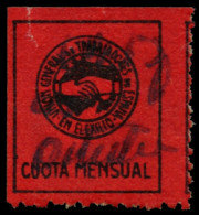 Francia. UGT De España En El Exilio.  Cuota Mensual. Color Negro Sobre Rojo. Sin Valor Facial. Allepuz 1019. Rara Pese A - Spanish Civil War Labels