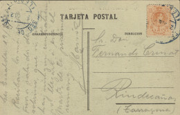 1923. Tarjeta Postal Circulada De Escaldes A Riudecañas (Tarragona). Franqueada Con Sello Español Ø 271. Matasellos Fech - Storia Postale