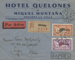 1931. Ø 19 Y 20 En Sobre Circulado De Andorra A Lyon (Francia), Por Correo Certificado Urgente Y Vía Aérea. Diversos Mat - Storia Postale