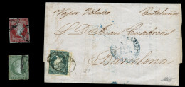 ANTILLAS. Ø 1 En Carta De Matanzas A Barcelona, El 13/6/1856. Manuscrito 'Vapor Velasco'. Se Adjuntan Ø 2 Y 3 En Usado. - Cuba (1874-1898)