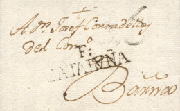 D.P. 5. 1802 (13 ABR). Carta De Castellón De Ampurias A Barcelona. Marca Nº 14N De Figueras. Porteo "B5" En Negro. - ...-1850 Préphilatélie