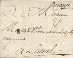 D.P. 11. 1760 (8 AGO). Carta De San Sebastián A Laval (Francia). Marca Nº 7N. Muy Rara. Pieza De Lujo. - ...-1850 Prefilatelia