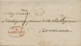 D.P. 11. 1840 (24 OCT). Carta De San Sebastián A Burdeos (Francia). Marca Nº 26R, Tránsito Y Porteo. - ...-1850 Préphilatélie