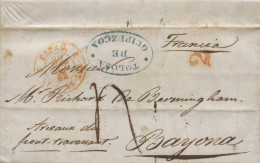 D.P. 11. 1842 (28 OCT). Carta De Tolosa A Bayona (Francia). Marca Nº 9A. - ...-1850 Prephilately