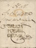 D.P. 16. 1821 (3 DIC). Carta De Puentedeume A Coruña. Marca Nº 3A. Rarísima. - ...-1850 Préphilatélie