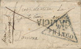 D.P. 16. 1838 (12 ABR). Carta De Pías (Zamora) A Zamora. Manuscrito "Franca En Villavieja", Aspas De Tinta, "GALICIA" De - ...-1850 Préphilatélie