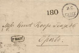 D.P. 26. 1856(16 ABR). Carta De Cádiz A Oporto. Marca Nº 78N De La Oficina Consular Inglesa, "P. BRIT" Y Porteo. Al Dors - ...-1850 Prefilatelia