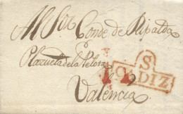 D.P. 26. 1824 (6 MAY). Carta De Sanlúcar De Barrameda A Valencia. Marca Nº 2R Y Porteo. Lujo. - ...-1850 Préphilatélie