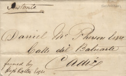 1856. Carta Circulada De Birmingham A Cádiz. Sin Marcas Postales. Anotación Del Encaminador. Muy Interesante. - Storia Postale
