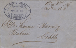 Carta Circulada De New Orleans (EEUU) A Calella, El 8/11/1881. Marca Del Encaminador. Rarísima. - Covers & Documents