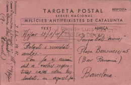 Tarjeta De Campaña "Milicies Antifeixistes De Catalunya". Circulada De Puebla De Híjar A Barcelona, El 13/3/37. Marca De - Republicans Censor Marks