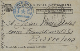 Tarjeta Circulada De Almería A Barcelona, El 22/1/38. Rarísima Marca "26 División - Brigada Mixta - Grupo De Sanidad". - Republicans Censor Marks