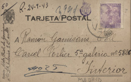 Tarjeta Dirigida A La Cárcel Polier De Madrid, El Año 1943. - Bolli Di Censura Repubblicana