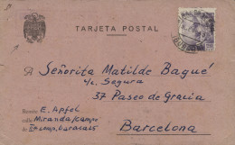 Tarjeta Circulada Desde El Campo De Concentración De Miranda De Ebro A Barcelona, El Año 1943. Muy Débil Marca De Censur - Republicans Censor Marks