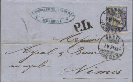 SUIZA. 1871. Carta De Mulhouse (Francia) A Nimes. Con Sello Suizo Nº 46. Debido A La Guerra Franco-Prusiana, Mulhouse Es - Covers & Documents