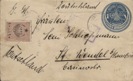 TURQUÍA. Sobre Entero Postal Con Sello Adicional, Circulado A Alemania, Año 1916. Al Dorso, Lacre. Rarísimo. - Lettres & Documents