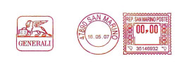 SAN MARINO - 2007 GENERALI Assicurazioni (leone S. Marco) - Ema Affranc.rossa Red Meter Su Busta Non Viaggiata - 1918 - Briefe U. Dokumente