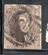 BELGIQUE BELGIE BELGIO BELGIUM 1849 1854 KING LEOPOLD ROI 10c USED OBLITERE' USATO - 1849-1865 Medallones (Otros)