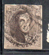 BELGIQUE BELGIE BELGIO BELGIUM 1849 1854 KING LEOPOLD ROI 10c USED OBLITERE' USATO - 1849-1865 Medaillons (Varia)