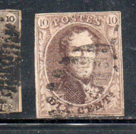 BELGIQUE BELGIE BELGIO BELGIUM 1849 1854 KING LEOPOLD ROI 10c USED OBLITERE' USATO - 1849-1865 Medallions (Other)