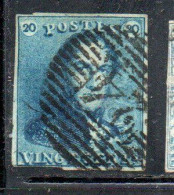 BELGIQUE BELGIE BELGIO BELGIUM 1849 1854 KING LEOPOLD ROI 20c USED OBLITERE' USATO - 1849-1865 Medallones (Otros)