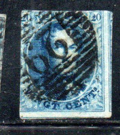 BELGIQUE BELGIE BELGIO BELGIUM 1849 1854 KING LEOPOLD ROI 20c USED OBLITERE' USATO - 1849-1865 Medaillons (Varia)