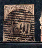 BELGIQUE BELGIE BELGIO BELGIUM 1849 1854 1850 KING LEOPOLD ROI 10c USED OBLITERE' USATO - 1849-1865 Medallions (Other)