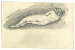 Dessin Au Crayon Nu Couché Femme De Dos - Zeichnungen