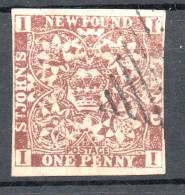 Timbre TERRE NEUVE - YT N°  1  Couronne Royale Et Fleurs Héraldiques - Obl. 1862 - 1857-1861