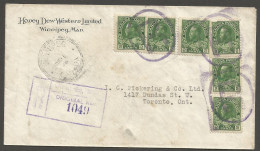 1928 Honey Dew Corner Card Registered Cover 12c Admirals 3 Ring Orb Winnipeg Man - Postgeschiedenis