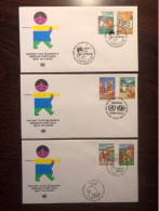 UNITED NATIONS UN UNO NY GENEVA VIENNA FDC COVER 1987 YEAR VACCINATION IMMUNIZATION HEALTH MEDICINE - Emissions Communes New York/Genève/Vienne