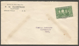 1920's Olmstead Clothier CC Cover 2c RPO St Stephen & Edmonston Grand Falls New Brunswick - Postal History