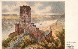 73559611 Kaub Burg Gutenfels Am Rhein Steinzeichnung Schulze Kuenstlerkarte Kaub - Kaub