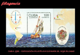 CUBA MINT. 1981-24 EXPOSICIÓN FILATÉLICA ESPAMER 81. VELEROS. HOJA BLOQUE - Unused Stamps