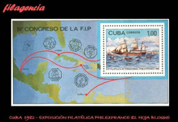 CUBA MINT. 1982-11 EXPOSICIÓN FILATÉLICA PHILEXFRANCE 82. VELEROS. HOJA BLOQUE - Unused Stamps