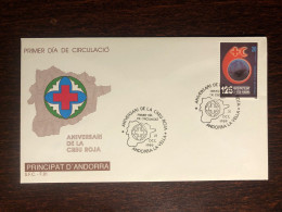 ANDORRA FDC COVER 1989 YEAR RED CROSS HEALTH MEDICINE STAMPS - Storia Postale