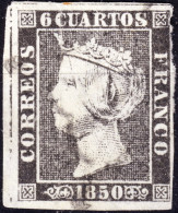 ESPAGNE / ESPANA / SPAIN 1850 Ed.1 6c Negro (T.I, Pos.1) Similar Al Tipo 2 En Esta Posición - Primero Sello De La Hoja - Usados