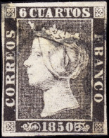 ESPAGNE / ESPANA / SPAIN 1850 Ed.1A 6c Negro (T.II, Pos.18) Papel Delgado - Inutilizado Con Araña Negra - Gebruikt