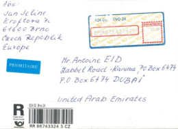 CZECHOSLOVAKIA  - 2017, REGISTERED POSTAL LABEL COVER TO DUBAI. - Covers & Documents