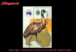 CUBA MINT. 1984-25 EXPOSICIÓN FILATÉLICA AUSIPEX 84. FAUNA. AVES. HOJA BLOQUE - Unused Stamps