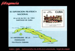 CUBA MINT. 1984-28 EXPOSICIÓN FILATÉLICA NACIONAL. TRENES. HOJA BLOQUE - Unused Stamps