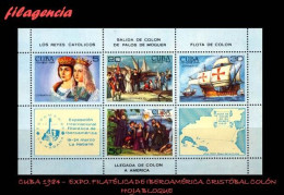 CUBA MINT. 1984-27 EXPOSICIÓN FILATÉLICA INTERNACIONAL ESPAMER 85. DESCUBRIMIENTO DE AMÉRICA. HOJA BLOQUE - Unused Stamps
