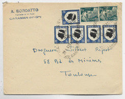 BLASON 10C CORSEX5 +2FR GANDON 2FRX2 LETTRE CARAMAN 28.4.1947 HTE GARONNE AU TARIF - 1941-66 Stemmi E Stendardi