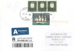 LATVIA  - 2014,  REGISTERED STAMPS COVER TO DUBAI. - Lettonie