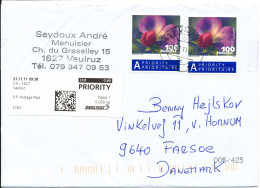 Switzerland Cover Sent To Denmark Vaulruz 21-11-2011 With FLOWERS On The Stamps - Brieven En Documenten