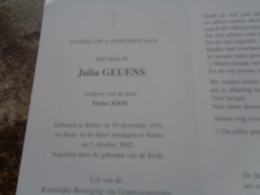 Doodsprentje/Bidprentje  Julia GEUENS   Balen 1931-2002  (Wwe Victor JOOS) - Religion & Esotérisme