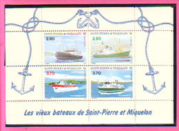 FEUILLET YVERT N°4 LES BATEAUX DE ST PIERRE  MIQUELON LE MIQUELON L'ILE DE ST PIERRE LE ST GEORGES XII LE ST EUGENE IV - Blocks & Kleinbögen