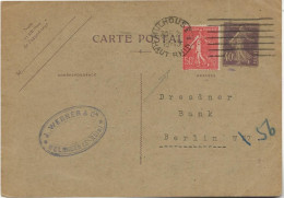 ENTIER POSTAL 236 CP1 + AFFRANCHISSEMENT N° 199 -OBLITERATION DAGUIN 7 LIGNES -CAD MULHOUSE- 30/5/1928-MACHINE ALLEMANDE - Lettres & Documents