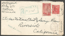 1941 Registered Cover 13c Rate With Uprated GVI PSE CDS Victoria BC FECB - Historia Postale