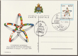 San Marino 1984, Postcard, World Congress Hamburg 1984 (Text Is Not Included) - Entiers Postaux
